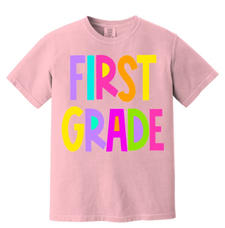 First Grade Brights Pink Comfort Color Tee