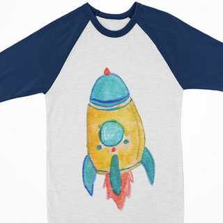 Watercolor Raglan - Rocket Ship