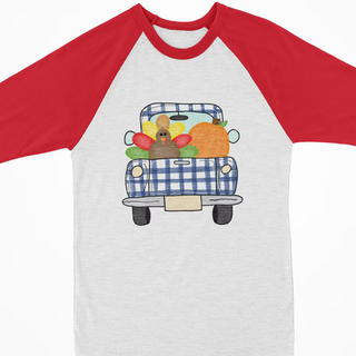 Watercolor Thanksgiving Raglan- Blue Truck