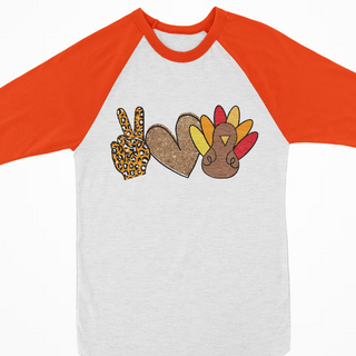 Watercolor Thanksgiving Raglan- Peace Love Turkey