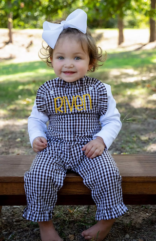Embroidered Ruffled Gingham Longalls