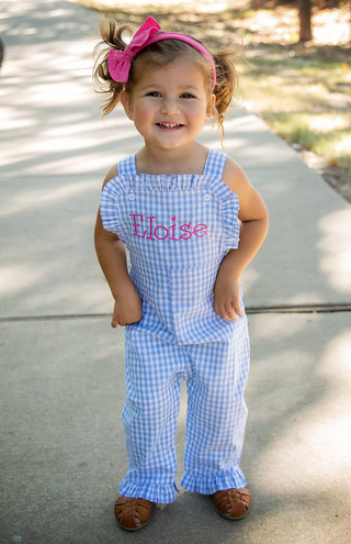 Embroidered Ruffled Gingham Longalls