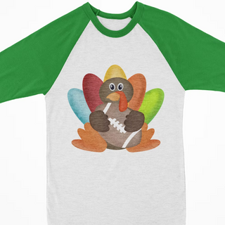 Watercolor Thanksgiving Raglan- Football Turkey