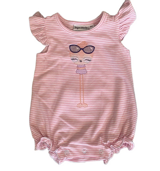 Girly Sloth Embroidered Pink Striped Bubble