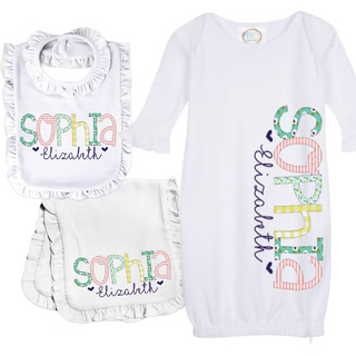 Baby Gown, Bib, & Burp Cloth Combo