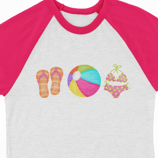Watercolor Raglan - Flip Flops, Beach Ball, Bikini