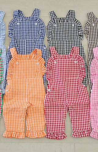 Embroidered Ruffled Gingham Longalls