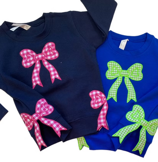 Split Bow Gingham Applique Sweatshirt