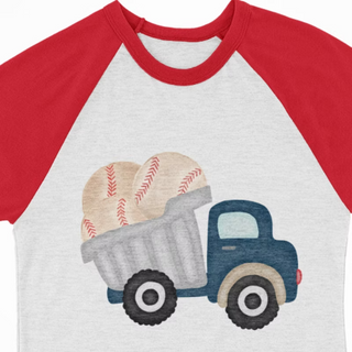 Watercolor Raglan - Baseball Dump Truck