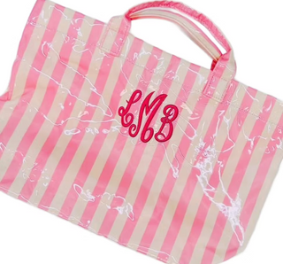 Monogrammed Laminated Tote Bag Striped