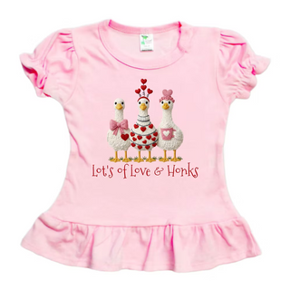 Valentine Geese Lots of Love & Honks Pink Puff Tee