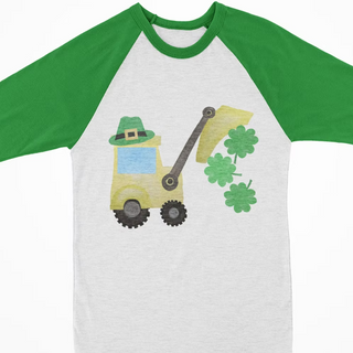 Watercolor Raglan - St. Pats Shamrock Bulldozer