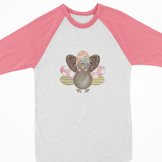 Watercolor Thanksgiving Raglan- Pink Leopard Turkey