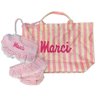 Monogrammed Laminated Tote Bag Striped