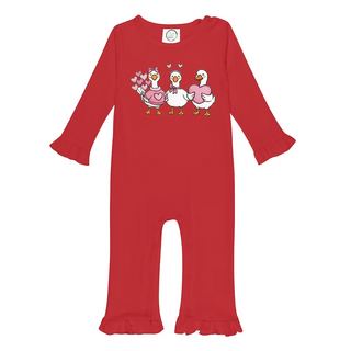 Valentine Geese Embroidered Long Rromper