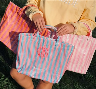 Monogrammed Laminated Tote Bag Striped