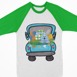 Watercolor Raglan- Easter Truck Blue