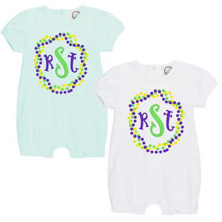Mardi Gras Beads Monogram Short Romper