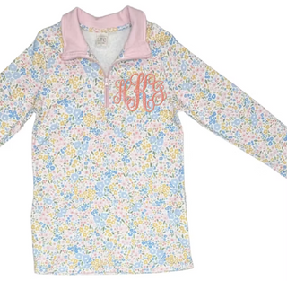 Floral Monogram Quarter-Zip Pullover
