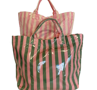 Monogrammed Laminated Tote Bag Striped