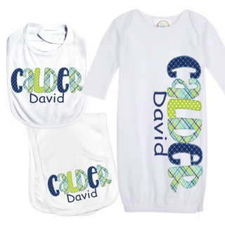 Baby Gown, Bib, & Burp Cloth Combo