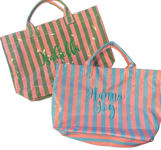 Monogrammed Laminated Tote Bag Striped