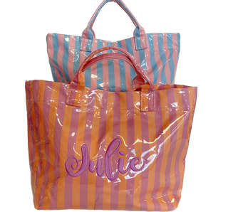 Monogrammed Laminated Tote Bag Striped