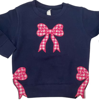 Split Bow Gingham Applique Sweatshirt