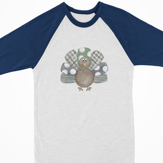 Watercolor Thanksgiving Raglan- Blue Plaid Turkey