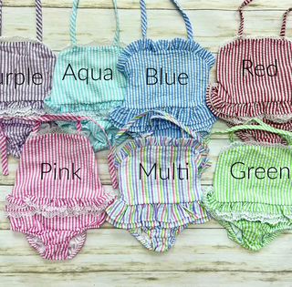 Seersucker One Piece Swimsuit Monogrammed