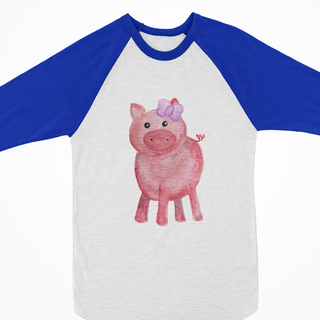 Watercolor Raglan - Pig with Bow