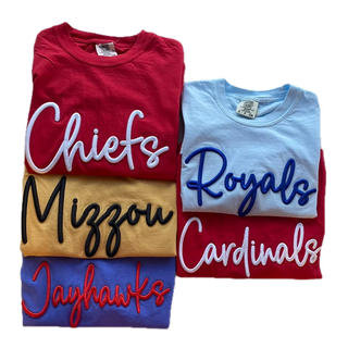 Team or School Puff Embroidery Long Sleeve Tee