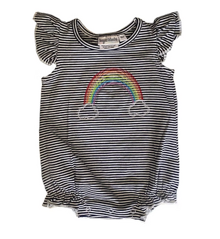 Rainbow Embroidered Navy Striped Bubble