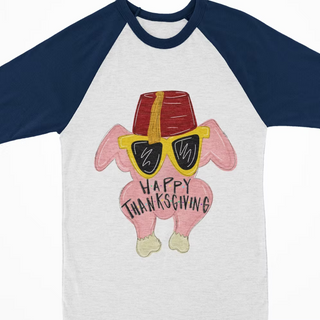 Watercolor Thanksgiving Raglan- Turkey w/Glasses