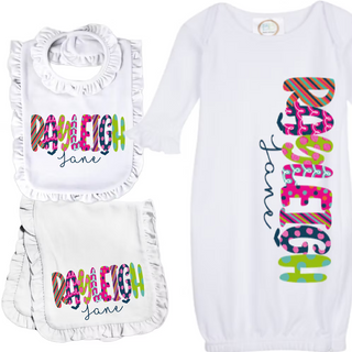 Baby Gown, Bib, & Burp Cloth Combo