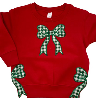 Split Bow Gingham Applique Sweatshirt
