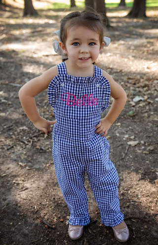 Embroidered Ruffled Gingham Longalls
