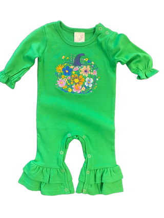 Floral Pumpkin Embroidered Ruffle Romper