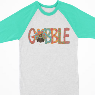 Watercolor Thanksgiving Raglan- Gobble Teal