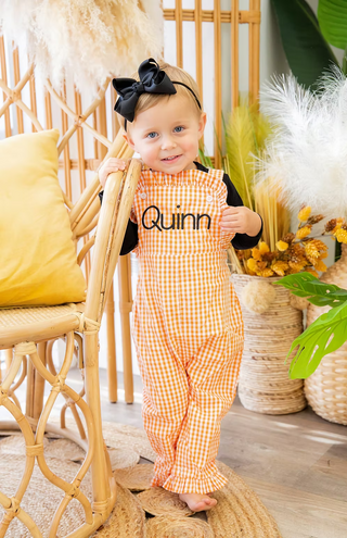Embroidered Ruffled Gingham Longalls