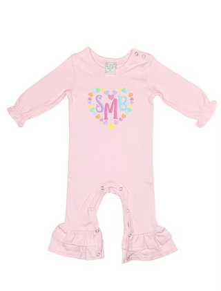 Conversation Hearts Monogram Valentine Long Romper