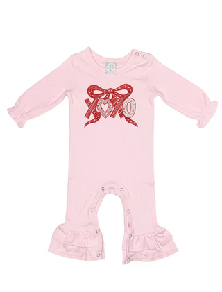 XOXO Bow Valentine Embroidered Long Romper