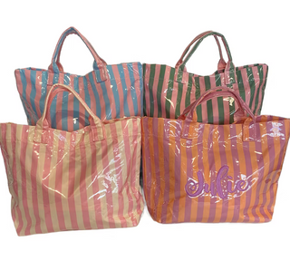 Monogrammed Laminated Tote Bag Striped