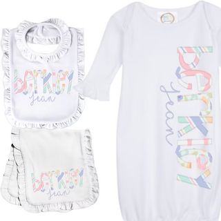 Baby Gown, Bib, & Burp Cloth Combo
