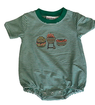 Grilling Hamburger and Hot Dog Embroidered Green Striped Bubble
